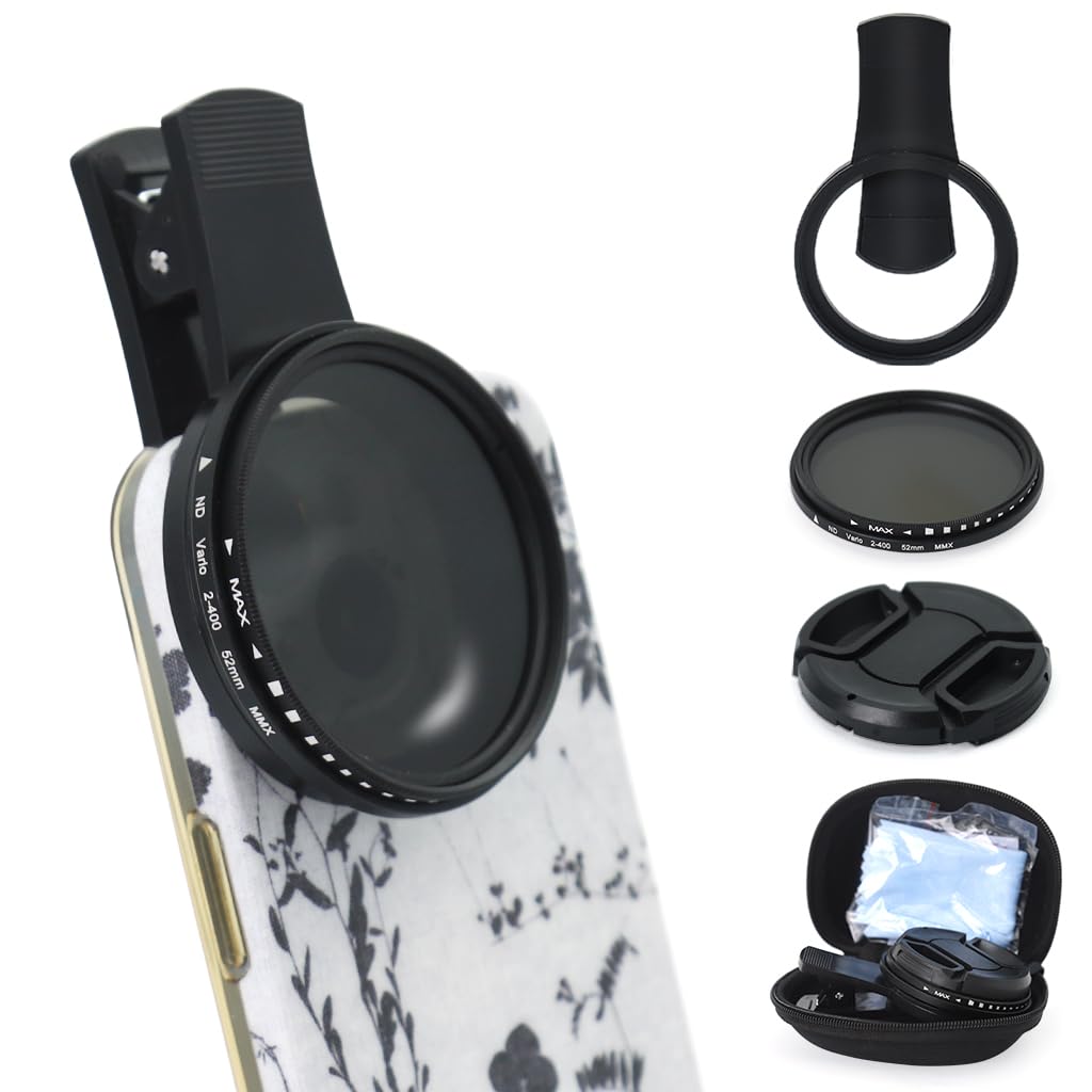 ZORBES 52MM Variable ND2-ND400 Filter, Ultra Slim Multi-Coated Adjustable Neutral Density Filter, Clip-on Phone Lens ND Filter Kit, Compatible for iPhone 15 14 13 12 11 and Other Smart Phones ZORBES 52MM Variable ND2-ND400 Filter, Ultra Slim Multi-Coated Adjustable Neutral Density Filter, Clip-on Phone Lens ND Filter Kit, Compatible for iPhone 15 14 13 12 11 and Other Smart Phones